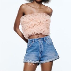 Zara Pink Blush Tulle Tube Strapless Top